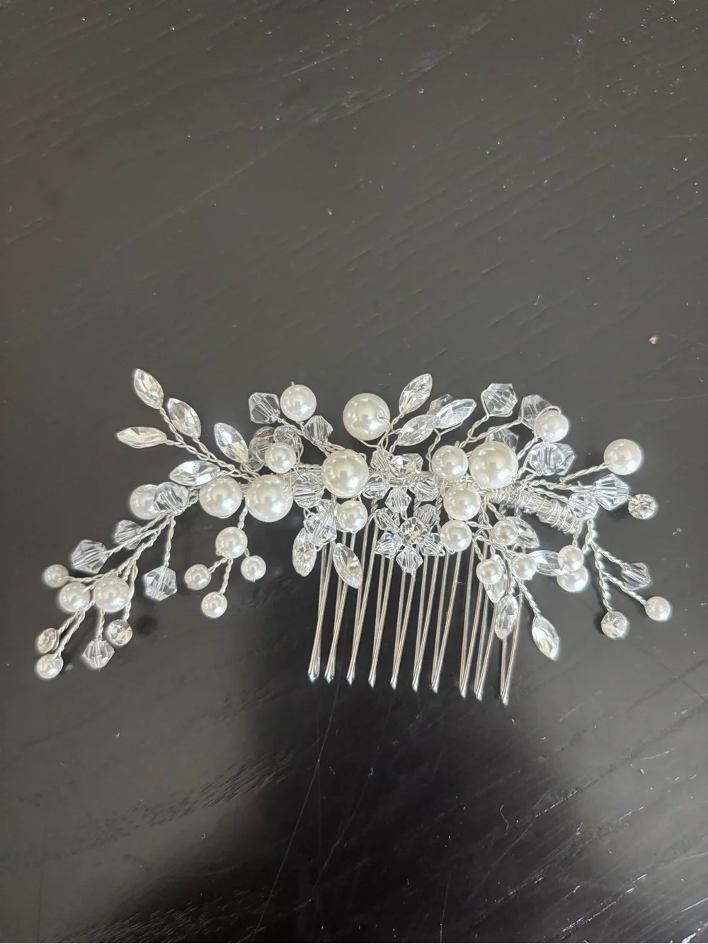 Pearl & Crystal Silver Bridal Hair Comb